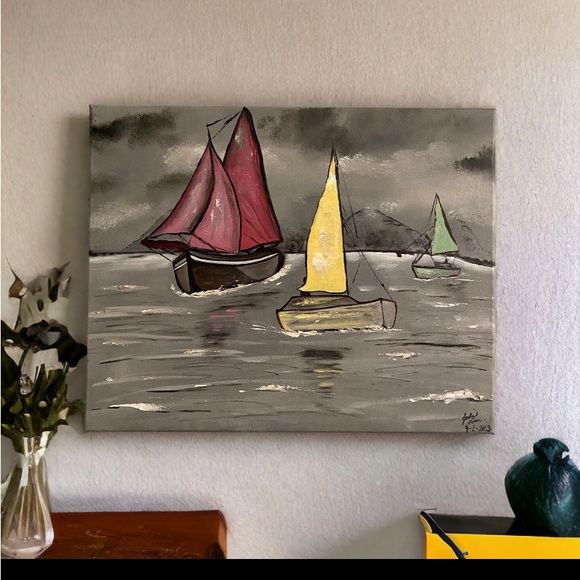 Original Abstract Sailboat Painting - Picture 2 of 5